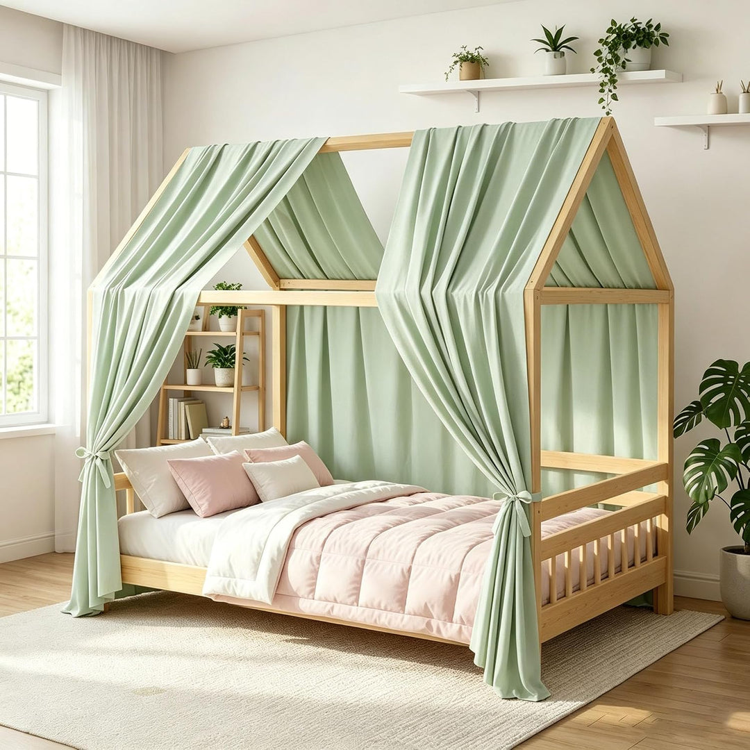 2 Stück Hausbett Himmel, Betthimmel Babybett aus Musselin,Weich und atmungsaktiv Baldachin Kinderzim