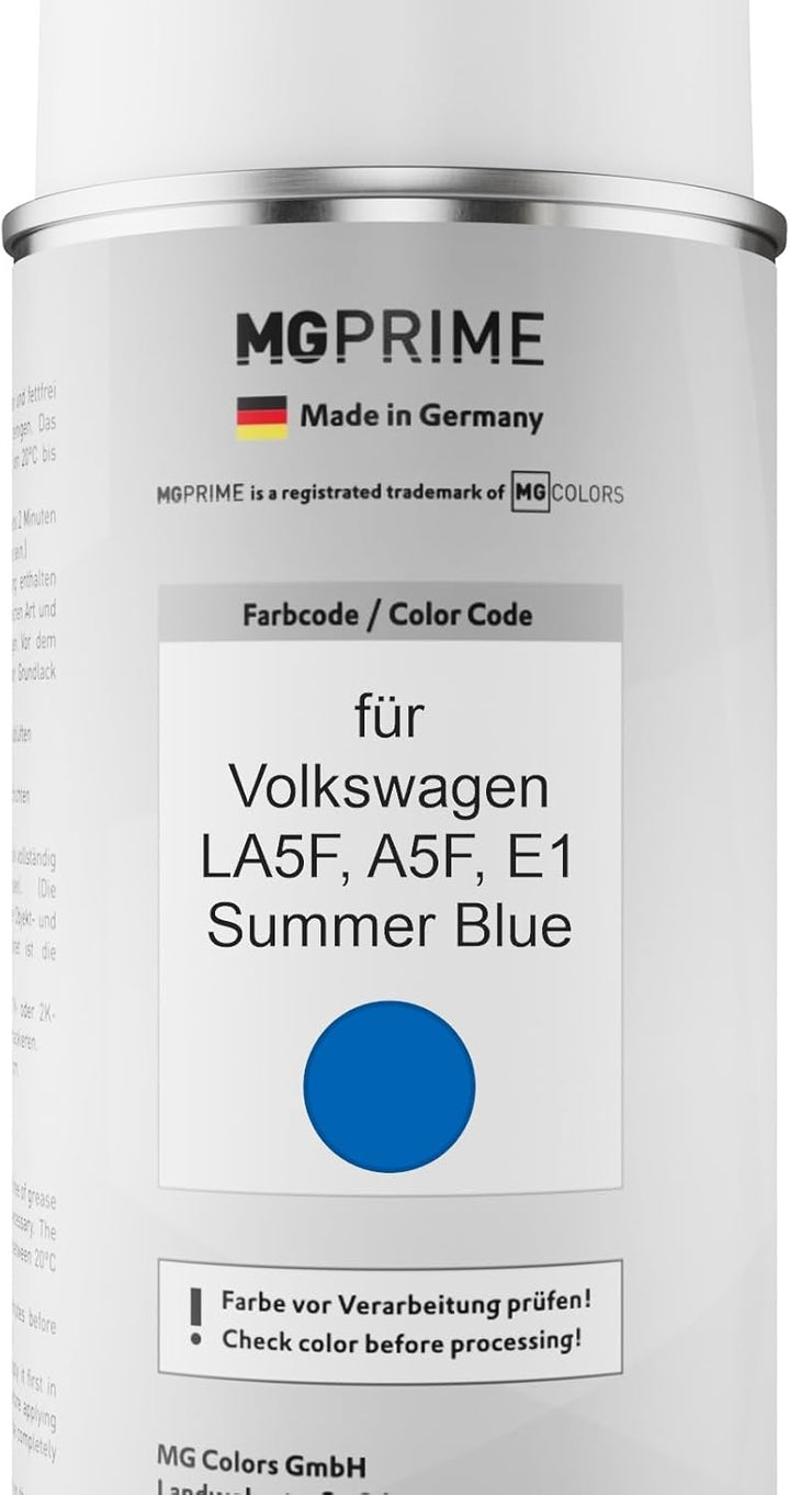 MG PRIME Autolack Sprühdosen Set für Volkswagen VW LA5F / A5F / E1 Summer Blue Basislack Klarlack Sp