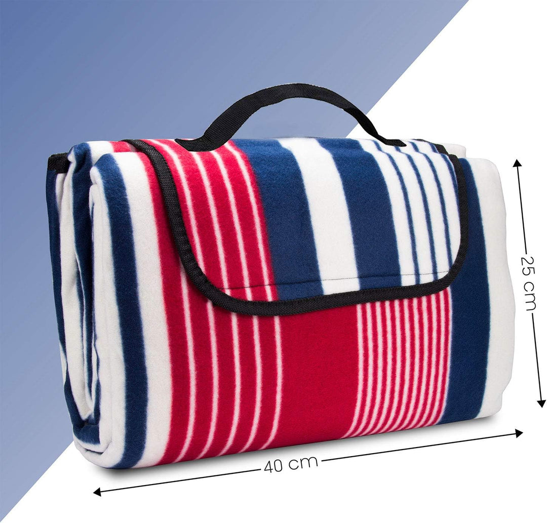 Urhome Picknickdecke 200 x 200 cm in Rot/Blau | Wärmeisoliert und wasserdicht | Fleece und praktisch