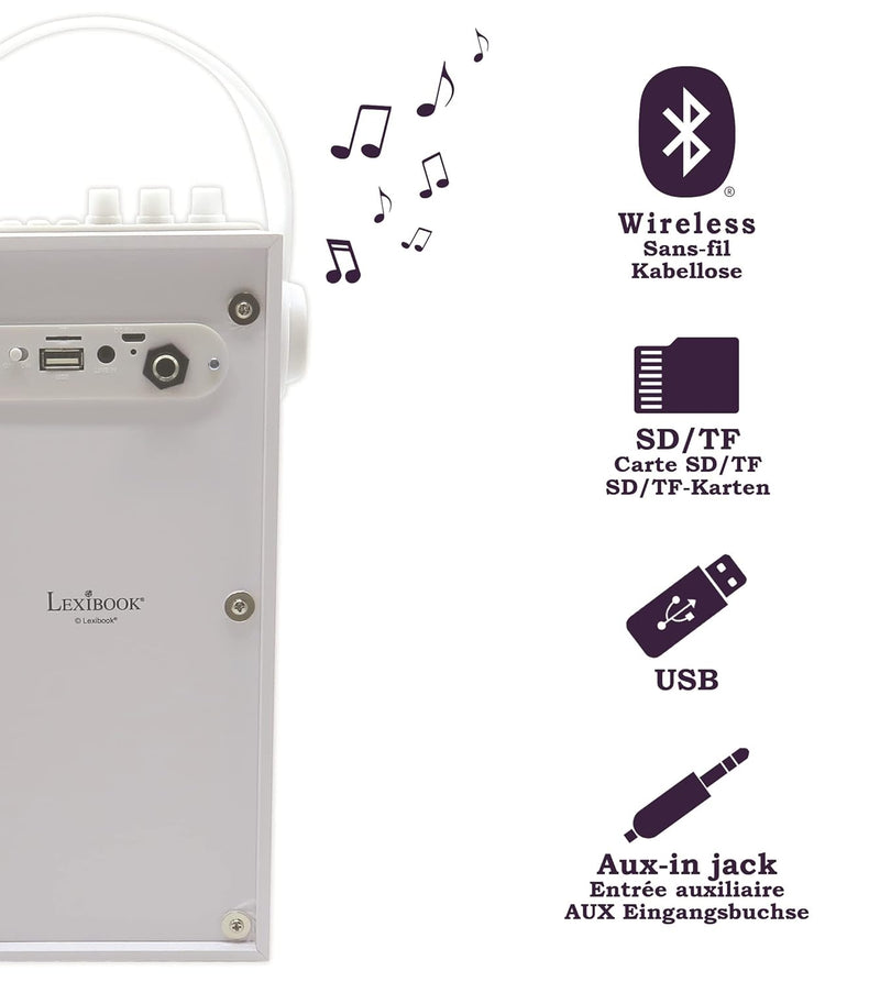 Lexibook BTP180Z iParty-Tragbarer Bluetooth-Lichtlautsprecher mit Mikrofon, Stereoanlage, Lichteffek