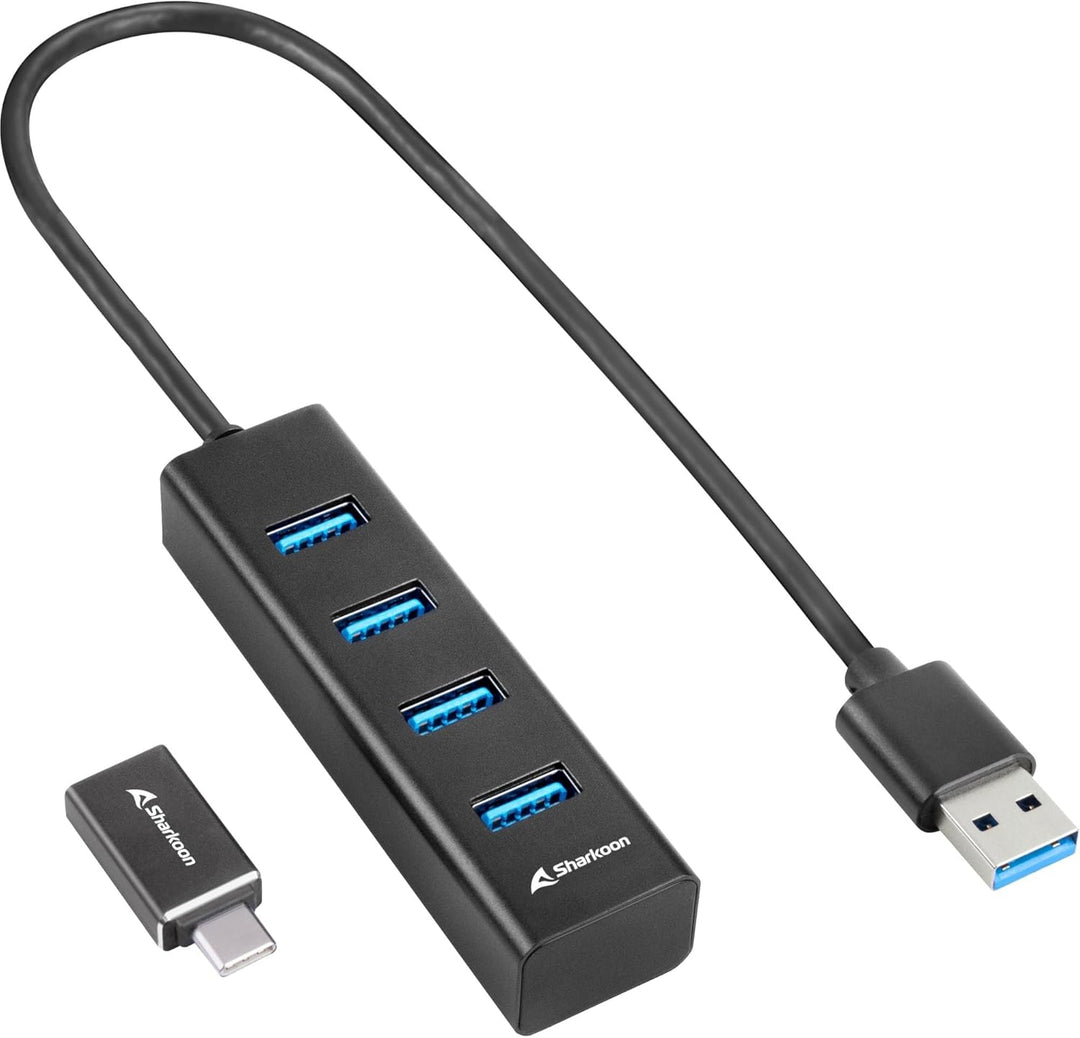 Sharkoon 4-Port USB 3.2 GEN 1 Aluminium Hub, Schwarz