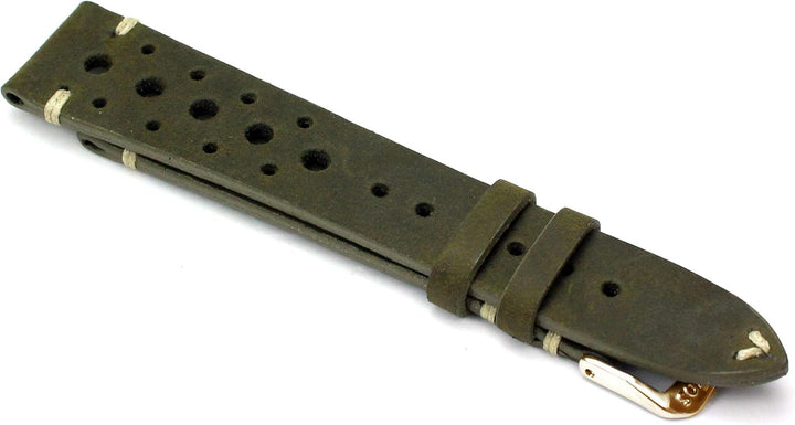 RIOS1931 Rallye Gold Vintage Rindsleder Uhrenarmband handgemacht in Deutschland Robust 20mm Moosgrün