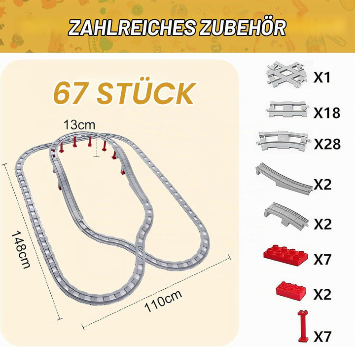 67 Stück Bausteine Zug Schienen Set ab 2 Jahre, City Eisenbahnschienen for Train, Kompatibel mit dem