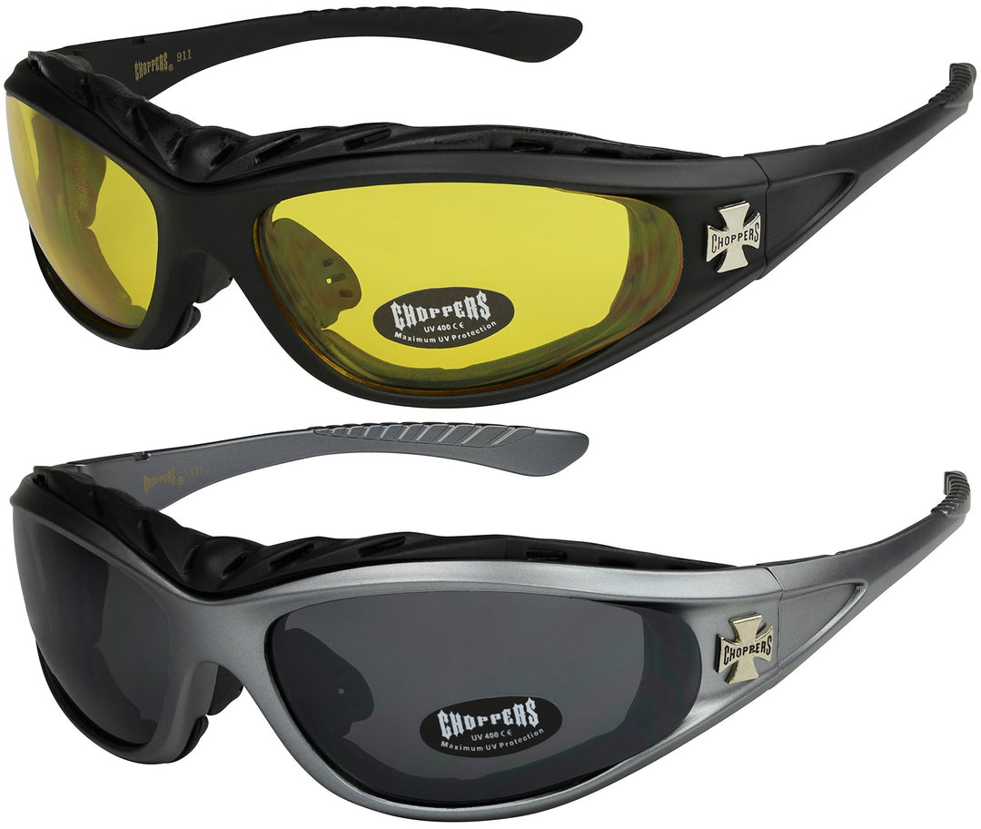 2er Pack Choppers 911 Sonnenbrillen Motorradbrille Sportbrille Radbrille mit Polsterung in den Farbe