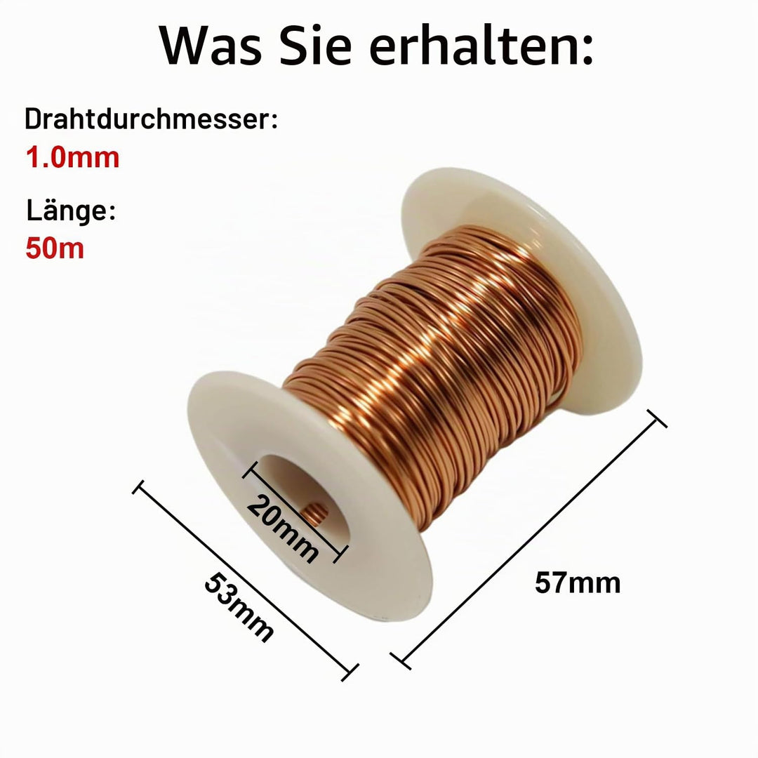Kupferlackdraht,Lackdraht,Kupferdraht Isoliert,Kupferspule,Kupferlackdraht 1,0mm,50m 1,0mm/50M, 1,0m