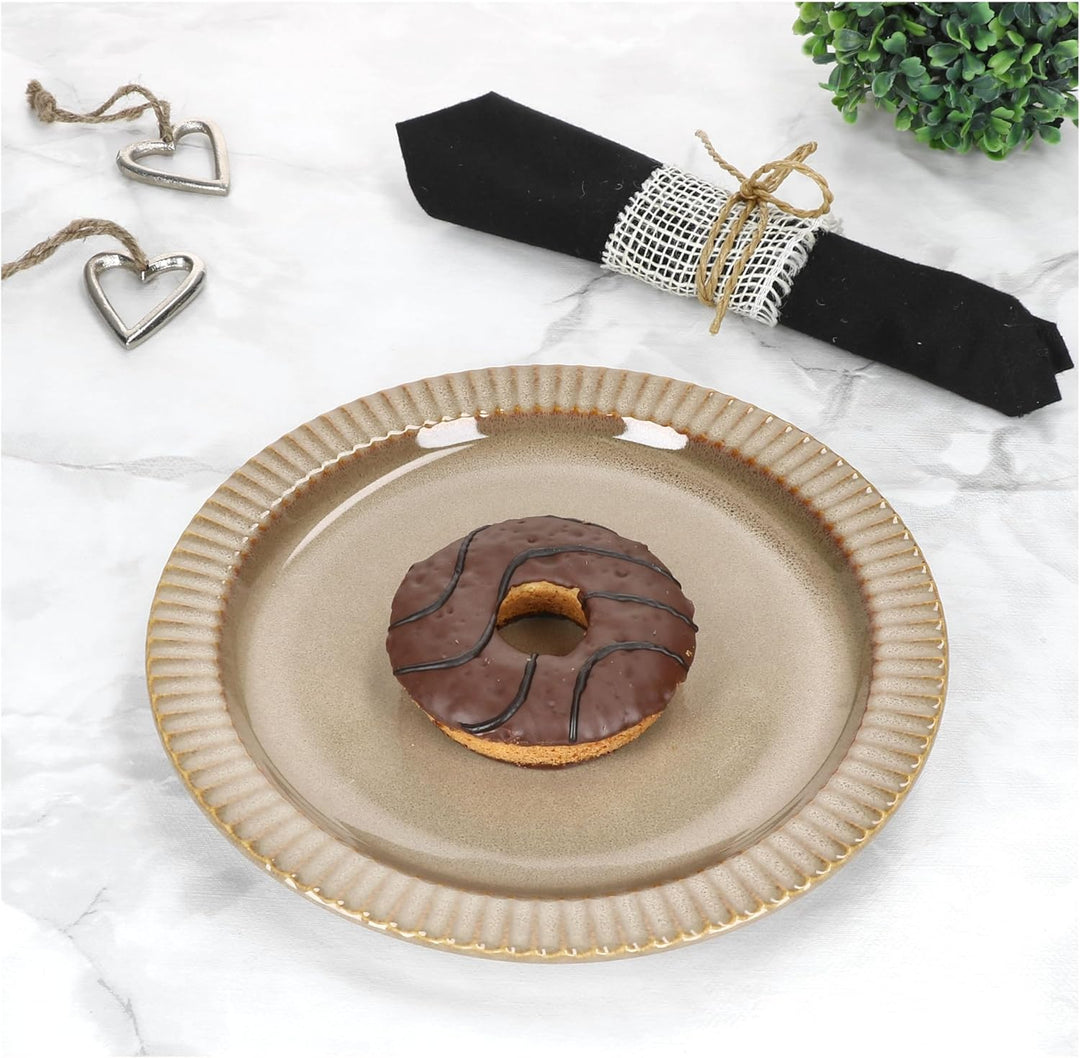 MamboCat Bistro 6er Set Kuchenteller | Ø 22 cm | braunes Dessertteller-Set aus Steingut mit Retro-De