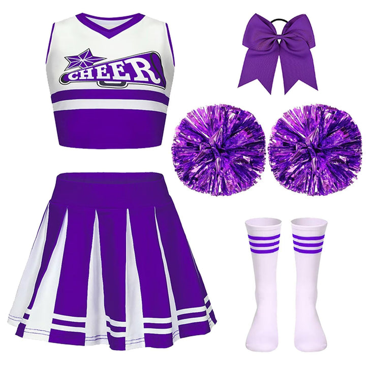 Kostüm Pompom Karneval Mädchen Kostüm Cheerleader Mädchen mit Haarspange Schleife Majorette Stick Po