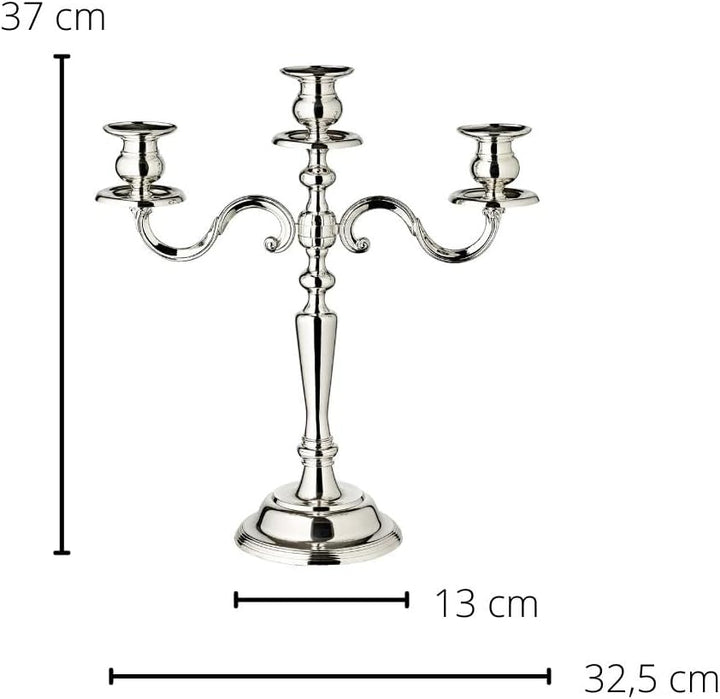 EDZARD Kerzenleuchter Regina (H 36 cm) in Silber 3-flammig - Kerzenhalter, Kerzenständer für den Adv
