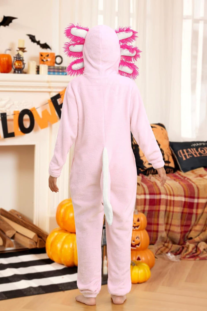 BesserBay Kinder Fleece Warm Jumpsuit mit Kapuze Jungen Mädchen Unisex Tiere Overall 1-12 Jahre Axol