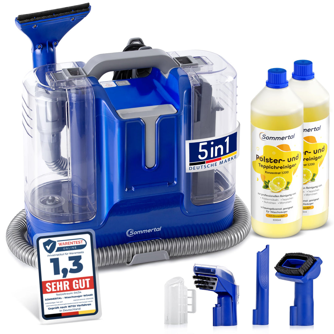 MultiCleaner WS450 5in1 inkl. 2L Polsterreiniger, Gerät für Teppiche, Treppen, Polster, Sofa, Auto,