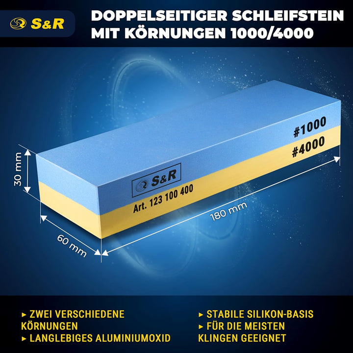 S&R Schleifstein Set – Messerschleifstein & Wetzstein für Messer – Doppelseitiger Sharpening Stone 1