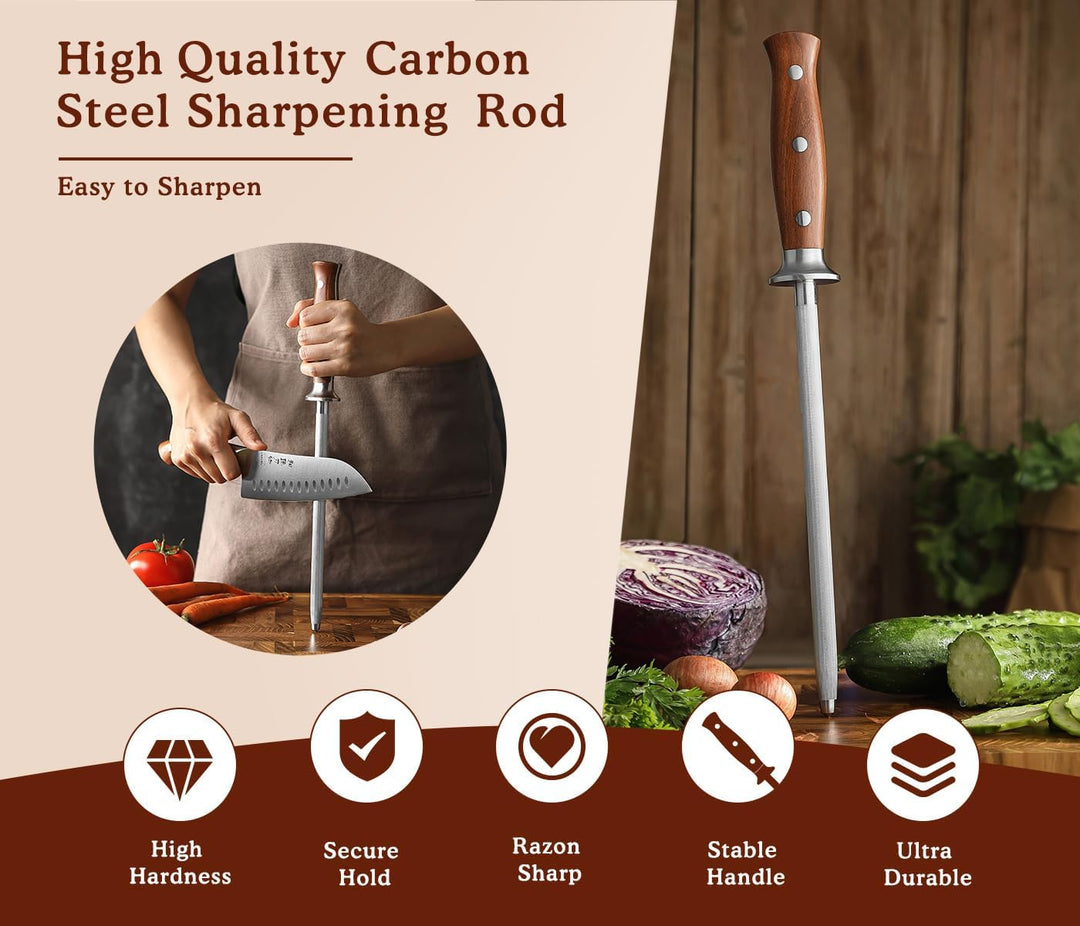 HEZHEN Wetzstab aus Hartstahl，Hochwertiger Messerschärfen, Wetzstab für Küchenmesser, Honingstab mit
