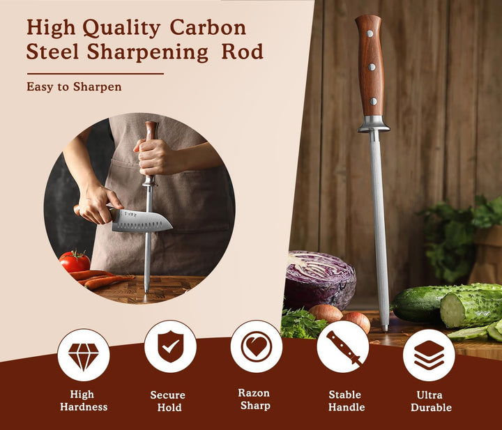 HEZHEN Wetzstab aus Hartstahl，Hochwertiger Messerschärfen, Wetzstab für Küchenmesser, Honingstab mit