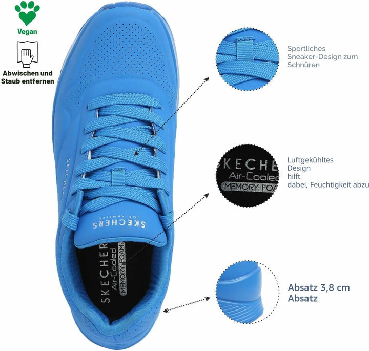 Skechers Damen Uno Stand On Air Sneaker 39 EU Blaues Durabuck Mesh, 39 EU Blaues Durabuck Mesh