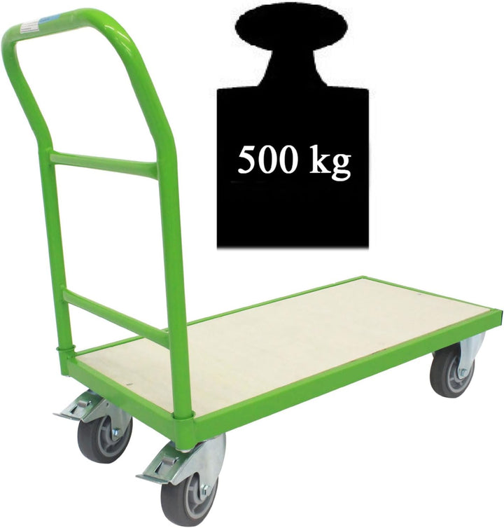 TRUTZHOLM Plattformwagen mit Feststellbremsen | 500 kg | 100 x 52 x 95 cm | Transportwagen Griff abn