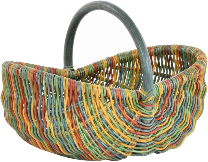 Einkaufskorb/Bügelkorb/Shopper aus echtem Rattan, Henkel- Trage-Korb leicht und stabil (Bunt (Rot, B