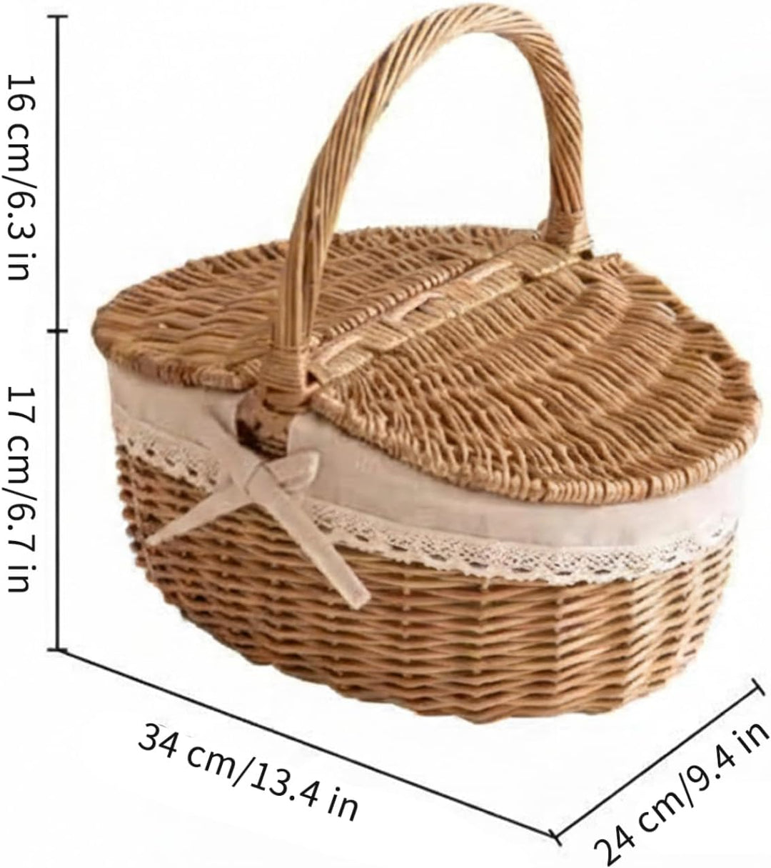 Picknickkorb aus Weide im Vintage Stil, gewebte Picknickkörbe mit Deckel und Griffen für Picknicks,