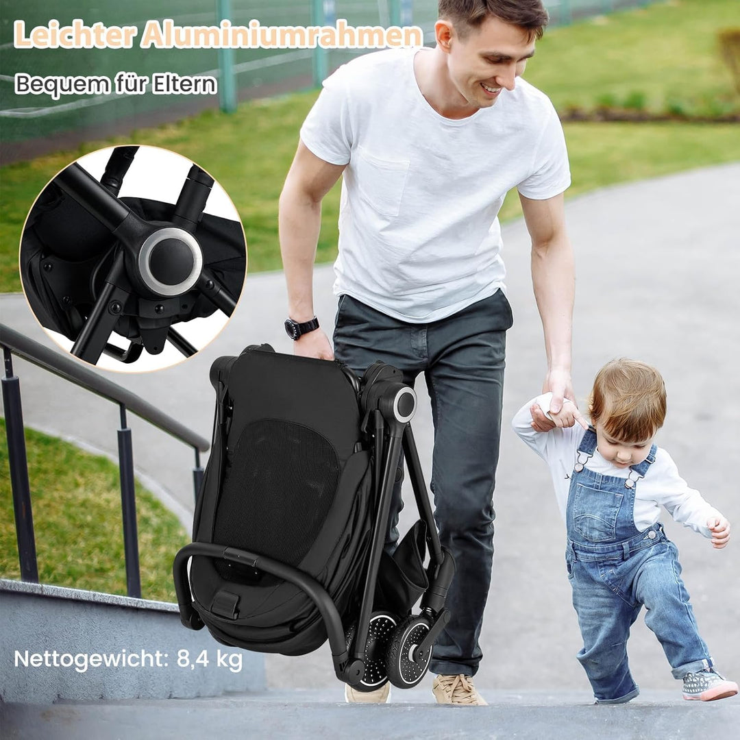 DREAMADE Kinderwagen mit umkehrbarem Sitz, Zusammenklappbarer Reisebuggy mit verstellbarer Rückenleh