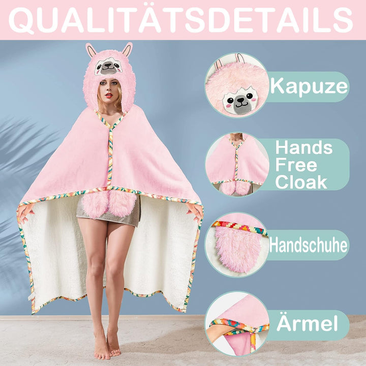 iyoimono Rosa Lama Alpaka Tragbare Decke Lama Alpaka Geschenke Sofadecke Kuscheldecke Lama Alpaca We
