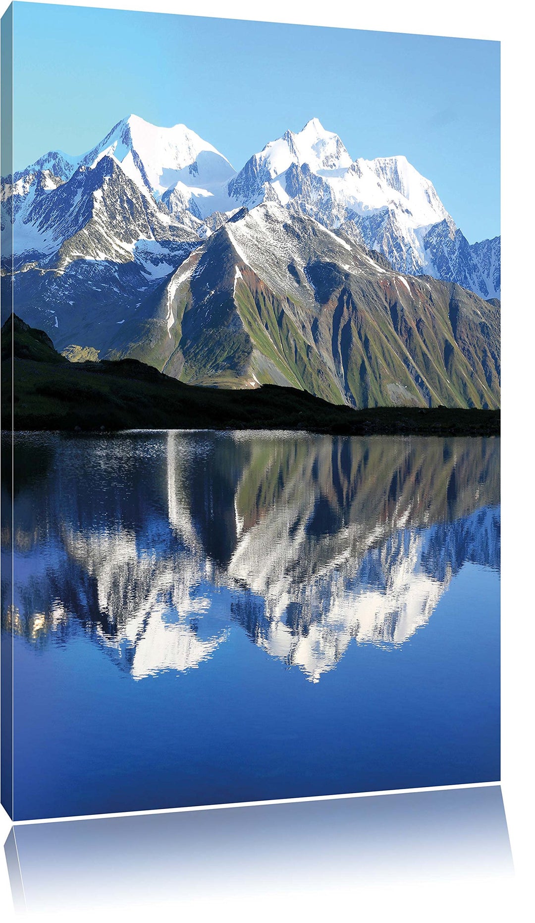 Pixxprint Berge am See, Format: 100x70 auf Leinwand, XXL riesige Bilder fertig gerahmt mit Keilrahme