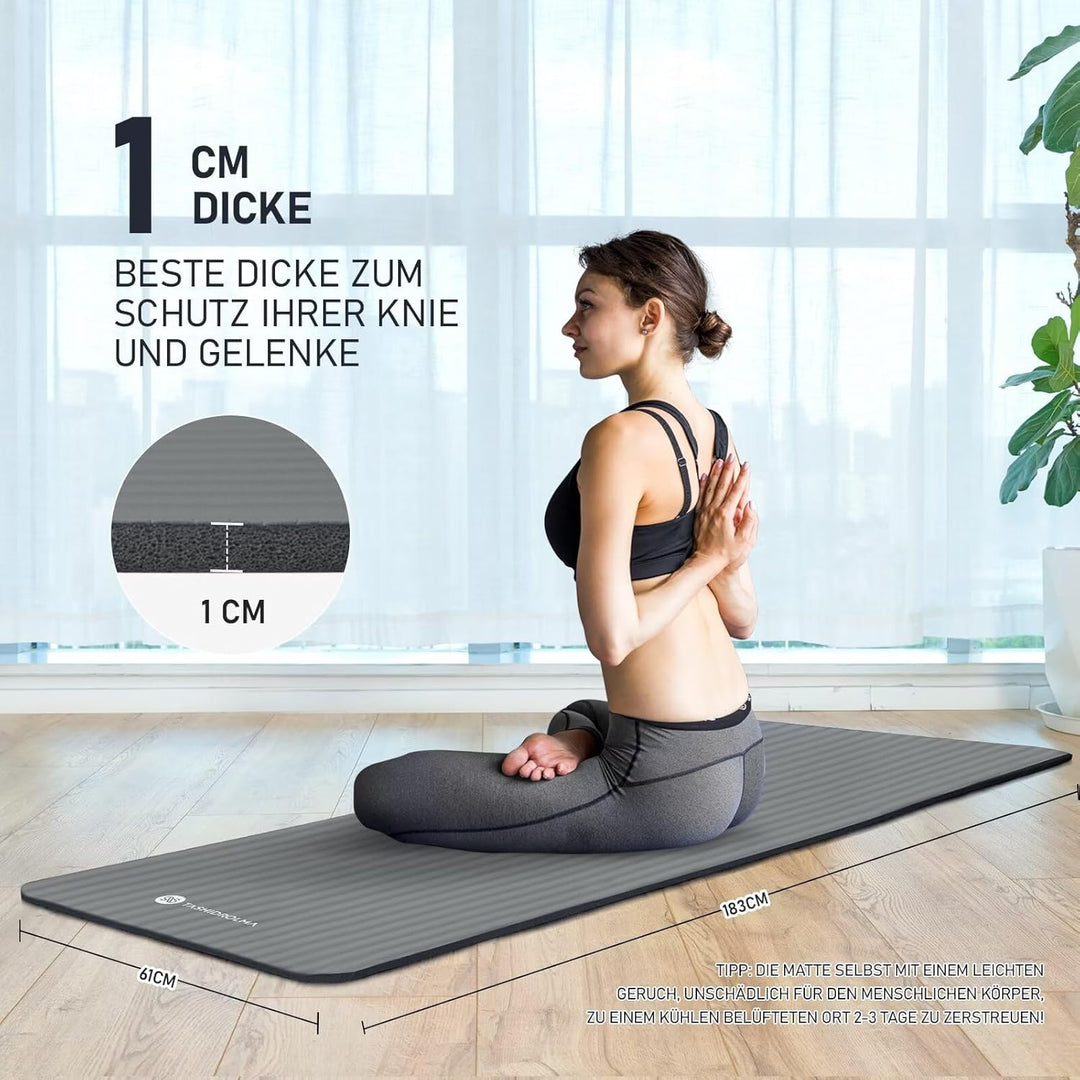 Yoga Matte Dicker, NBR Yogamatte Rutschfest Mit Tragegurt, Für Gymnastikmatte, Fitnessmatte, Sportma