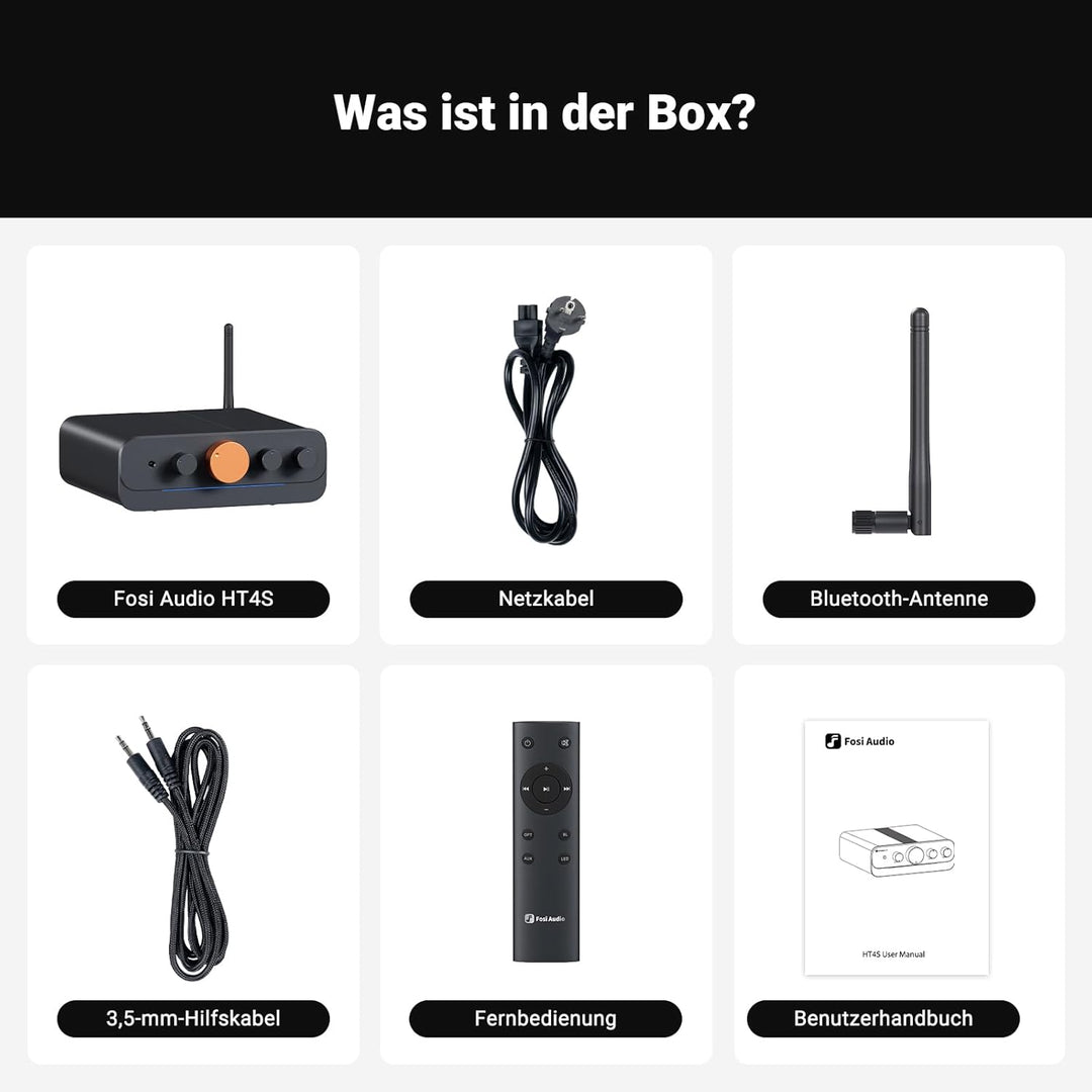 Fosi Audio HT4S Bluetooth Verstärker Hifi Stereo für Aussenlautsprecher, 4 Kanal Verstärker für Bass