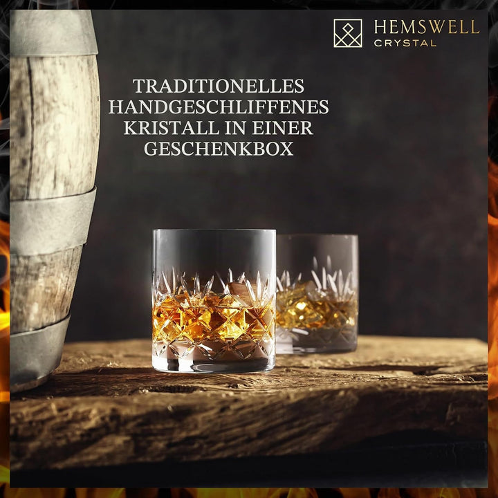 Hemswell Kristall Whisky Gläser Set, 2 Stück – 310 ml, altmodische Gläser, Whisky-Becher – tradition