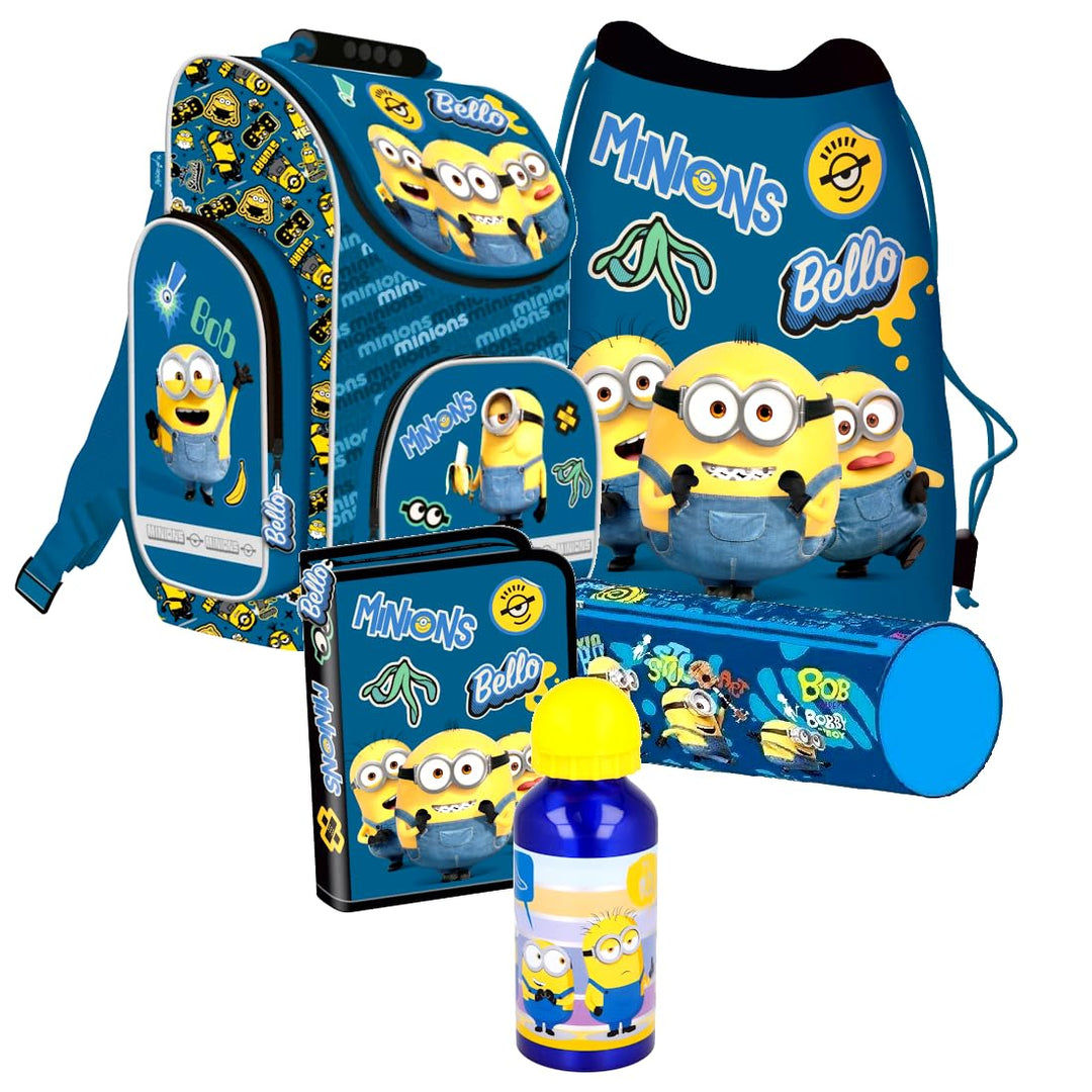 MINIONS 8 Teile Set blau Schulranzen Ranzen Federmappe Tornister mit Sticker-von-Kids4shop