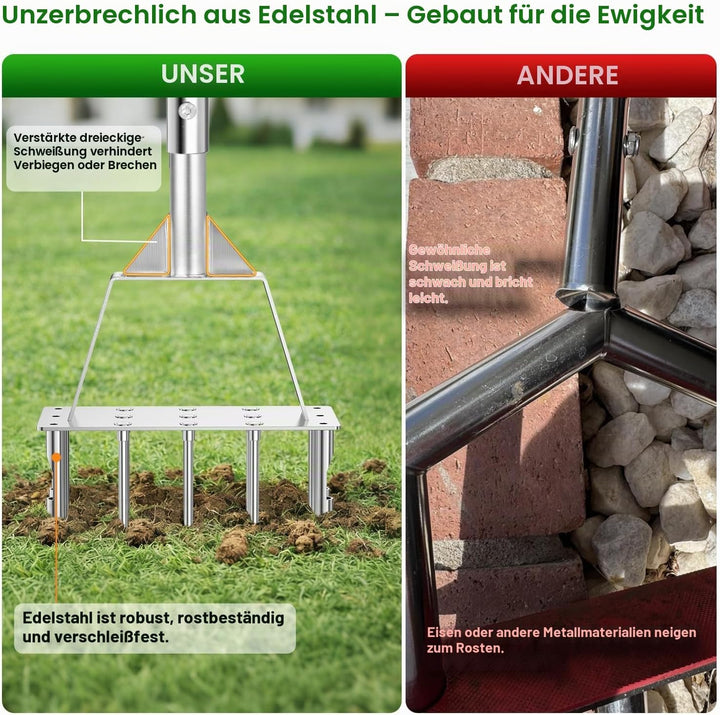 2-in-1 Rasenlüfter, Aerifizierer für Rasen mit 9 Spikes &amp; 6 Kerne, Manueller Rasenbelüfter für Rasen