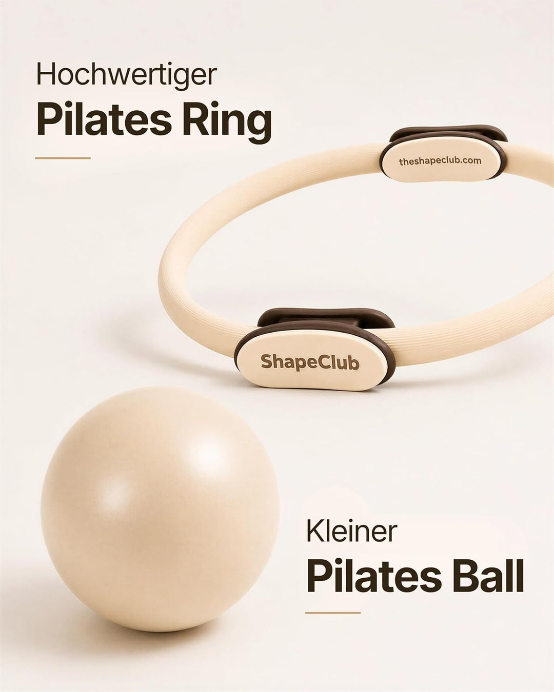 Hochwertiges Pilates Set Ring &amp; Ball Studioqualität Übungsvideos Beige Premium Set, Beige Premium Se