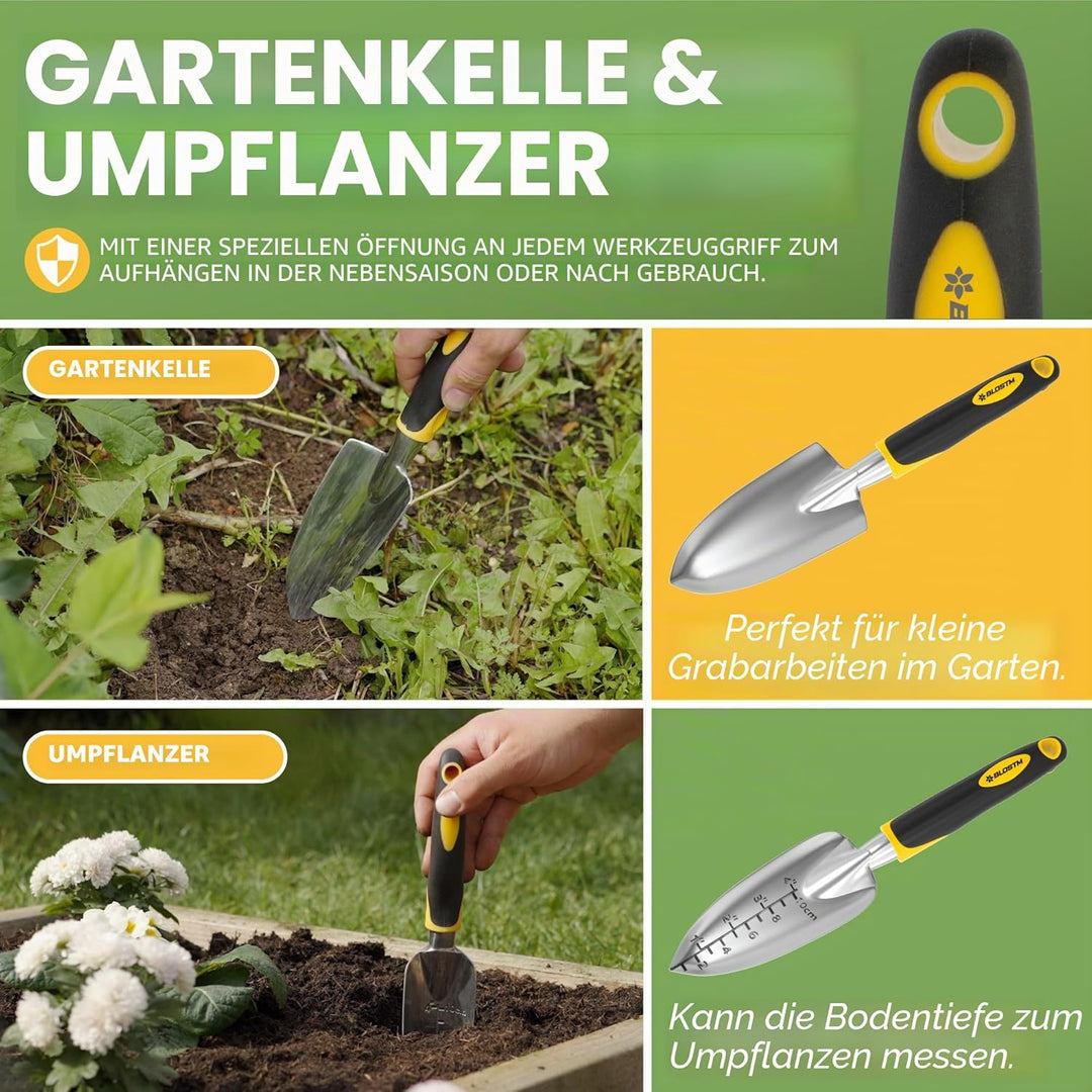 BLOSTM Gartengeräte Set 11-Teilig - Robuste Gartenwerkzeug Set mit wasserdichte Gartenwerkzeug Tasch