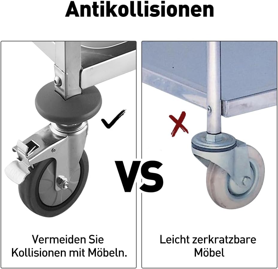 BPT Edelstahl Servierwagen Küchenwagen Mit Rollen,4-Rad-Bremsen mit Schalldämmung Für den Transport