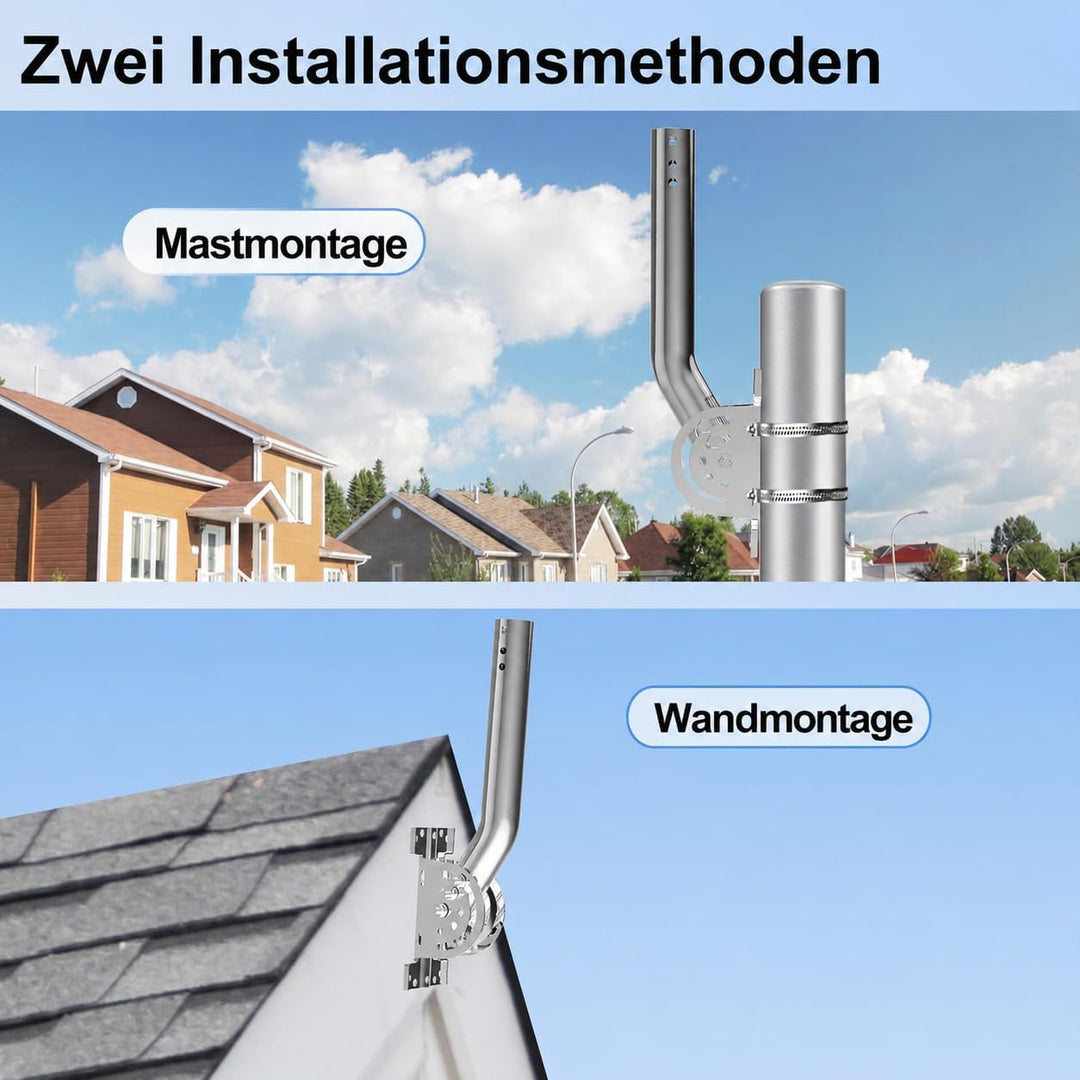 Universeller Antennenmast für Fernseh-, Satelliten-, Radio- und WLAN-Antennen - Verstellbarer Stände