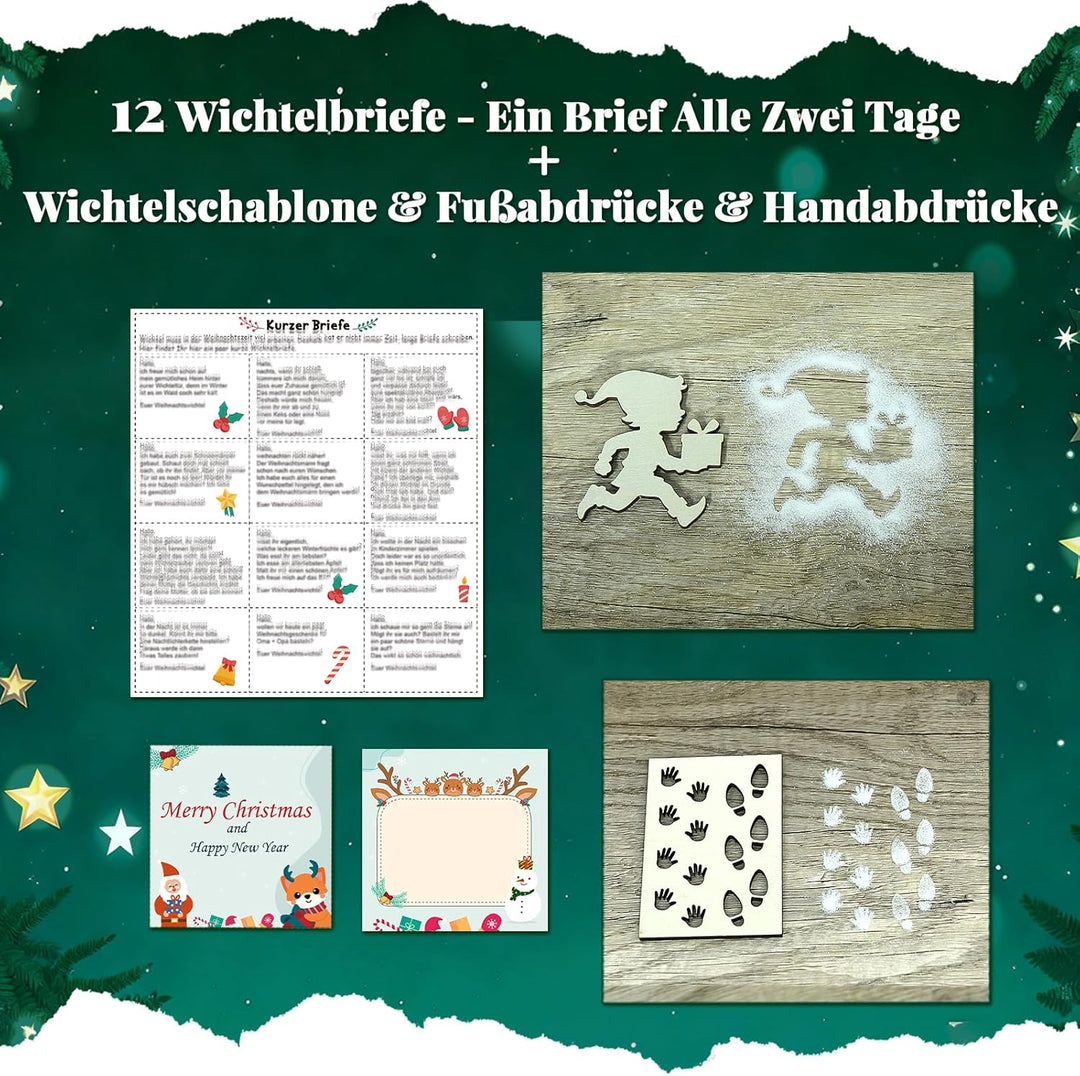 Wichteltür Set Wichtel Zubehör für Weihnachten 63 Stück, mit Zelt, Wichtel Baustelle, 12 Wichtelbrie