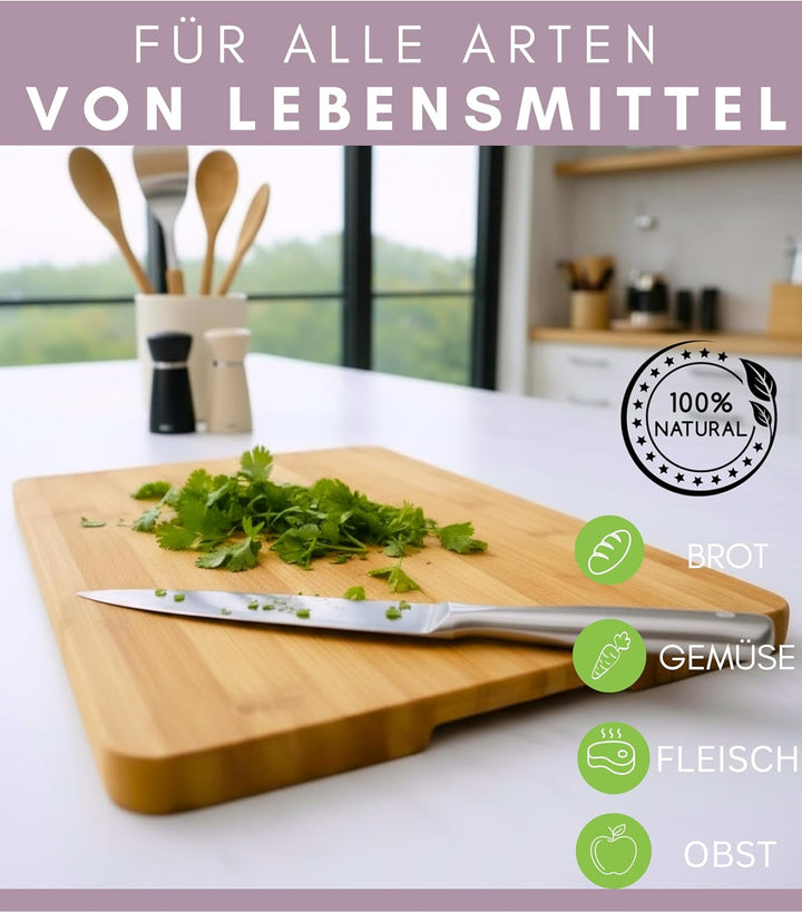 Bambus Schneidebrett aus Holz - 3er Set- Natürlich- ohne Lack | Antibakteriell | 38x25 / 30x20/ 22x1