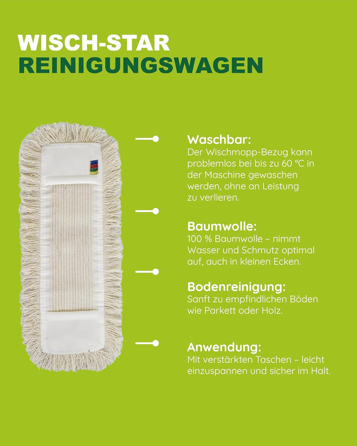 Wisch Star Wischmopp Bezug 50 cm aus Baumwolle in Weiss | 10 x Bodenwischer Bezug, Ersatzbezug mit T