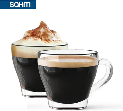 Sahm Cappuccino Gläser mit Henkel Set (6 STK) - 180ml Cappuccino Tassen Set - Spülmaschinengeeignet