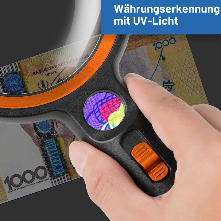 GABORISH Lupe mit Licht, 10X 20X 45X Handlupe mit Licht, Magnifying Glass mit 30 LED und 1 UV, Vergr
