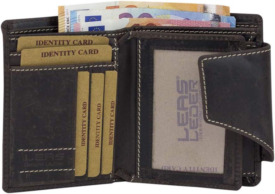 LEAS Herren und Damen Geldbörse mit Verschluss Geschenkbox Echt-Leder, braun Vintage-Collection