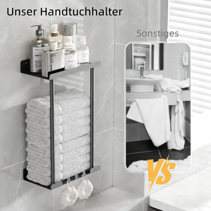Asdsed Handtuchhalter Ohne Bohren - Ausziehbar Handtuchregal Selbstklebend Mit Ablage, Badetuchhalte