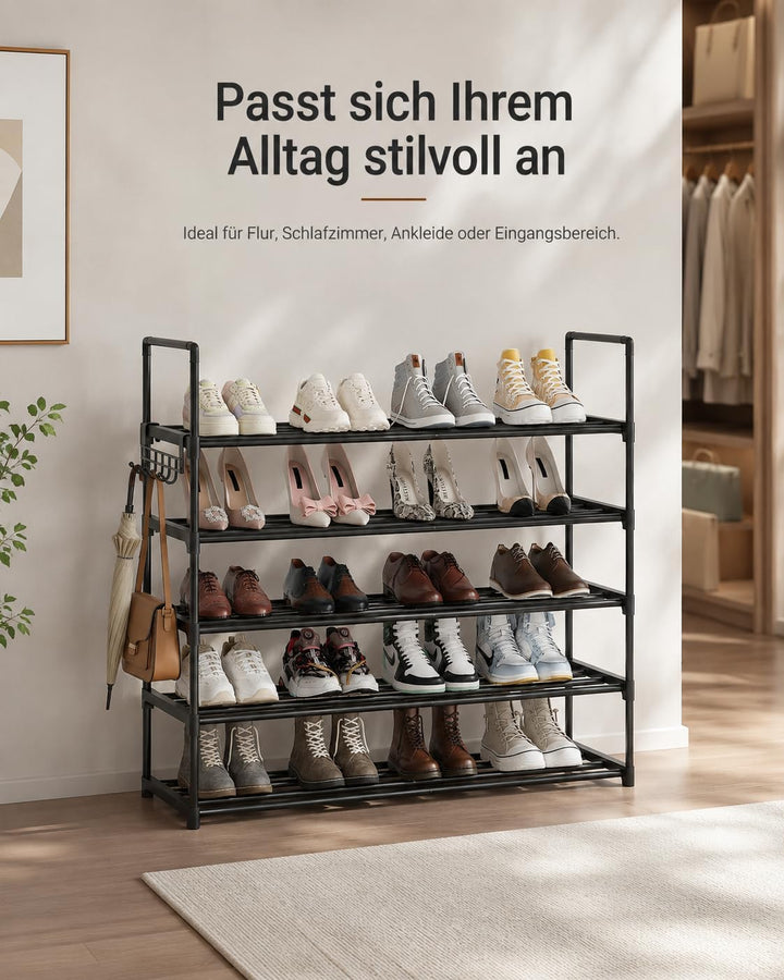 Schuhregal 5 Ebenen, Metall Schuhständer, Schuhaufbewahrung, Schuh-Organizer, platzsparend, aufrecht