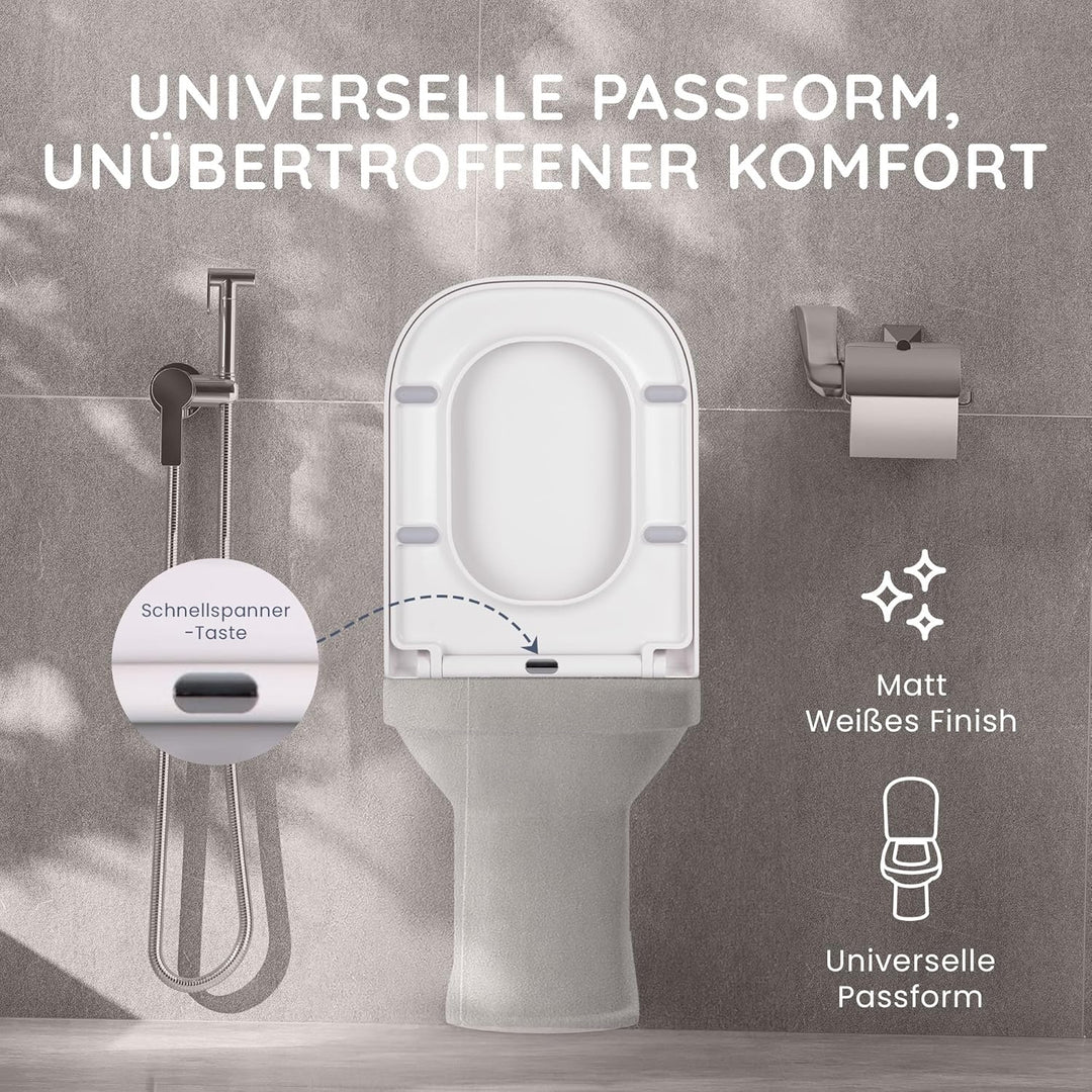 CUQOO Toilettensitz mit Absenkautomatik, quadratisch, hochwertiger robuster Toilettensitz mit Schnel