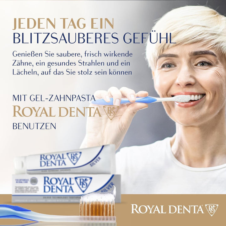 Royal Denta Gold Medium Zahnbürsten 4er-Pack - Doppellänge Borsten für Interdentalreinigung, Goldpar