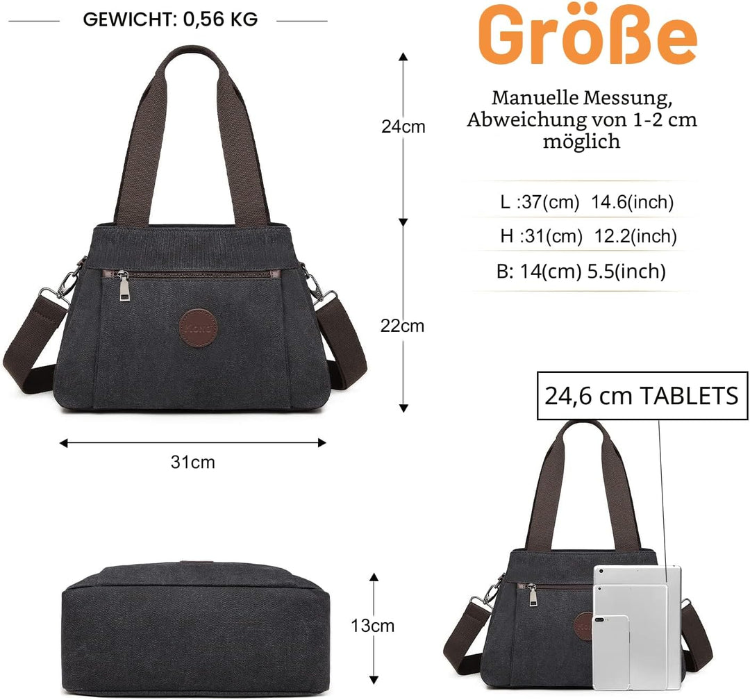 KONO Canvas Handtasche Frauen Hobo Schultertasche Vintage Top Griff Crossbody Bag Casual Multifunkti