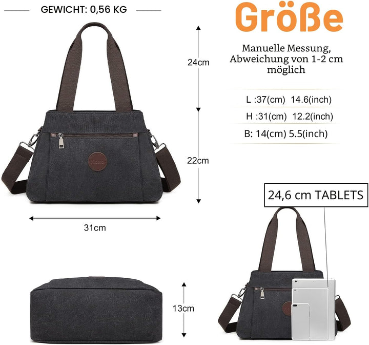 KONO Canvas Handtasche Frauen Hobo Schultertasche Vintage Top Griff Crossbody Bag Casual Multifunkti