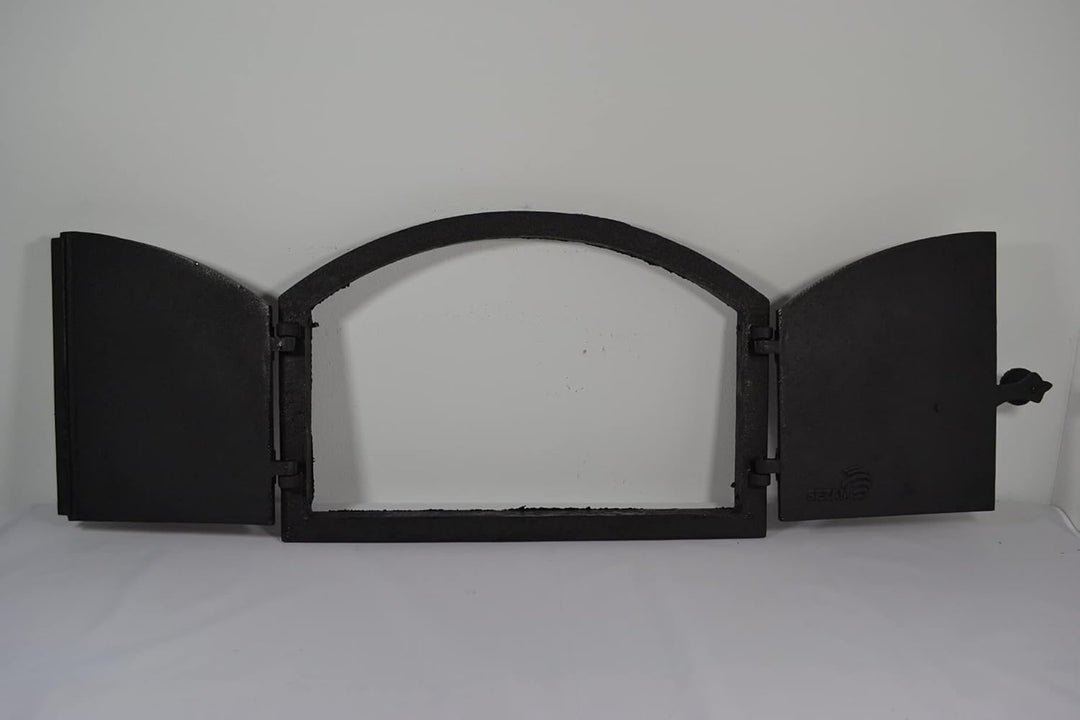 SEZAM doppelte Backofentür aus Gusseisen mit Türriegel, Nietenoptik, Pizzaofentür - Brotofen - Stein