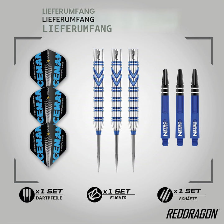 RED DRAGON Gerwyn Price Iceman Originals - Tungsten Dartpfeile Set mit Flights and Schäfte (Stems) 2