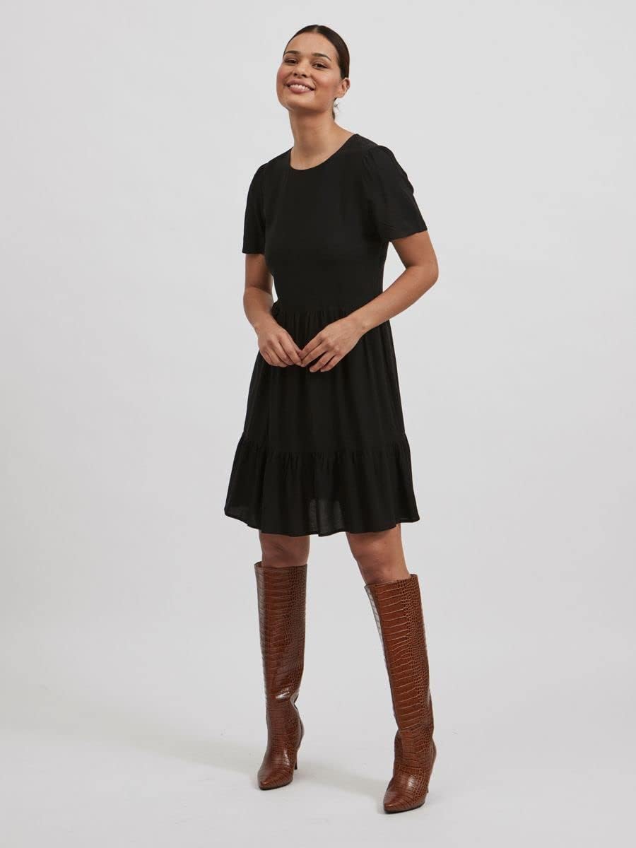 Vila Damen Vipaya S/S Dress-Noos Kleid 40 Schwarz, 40 Schwarz