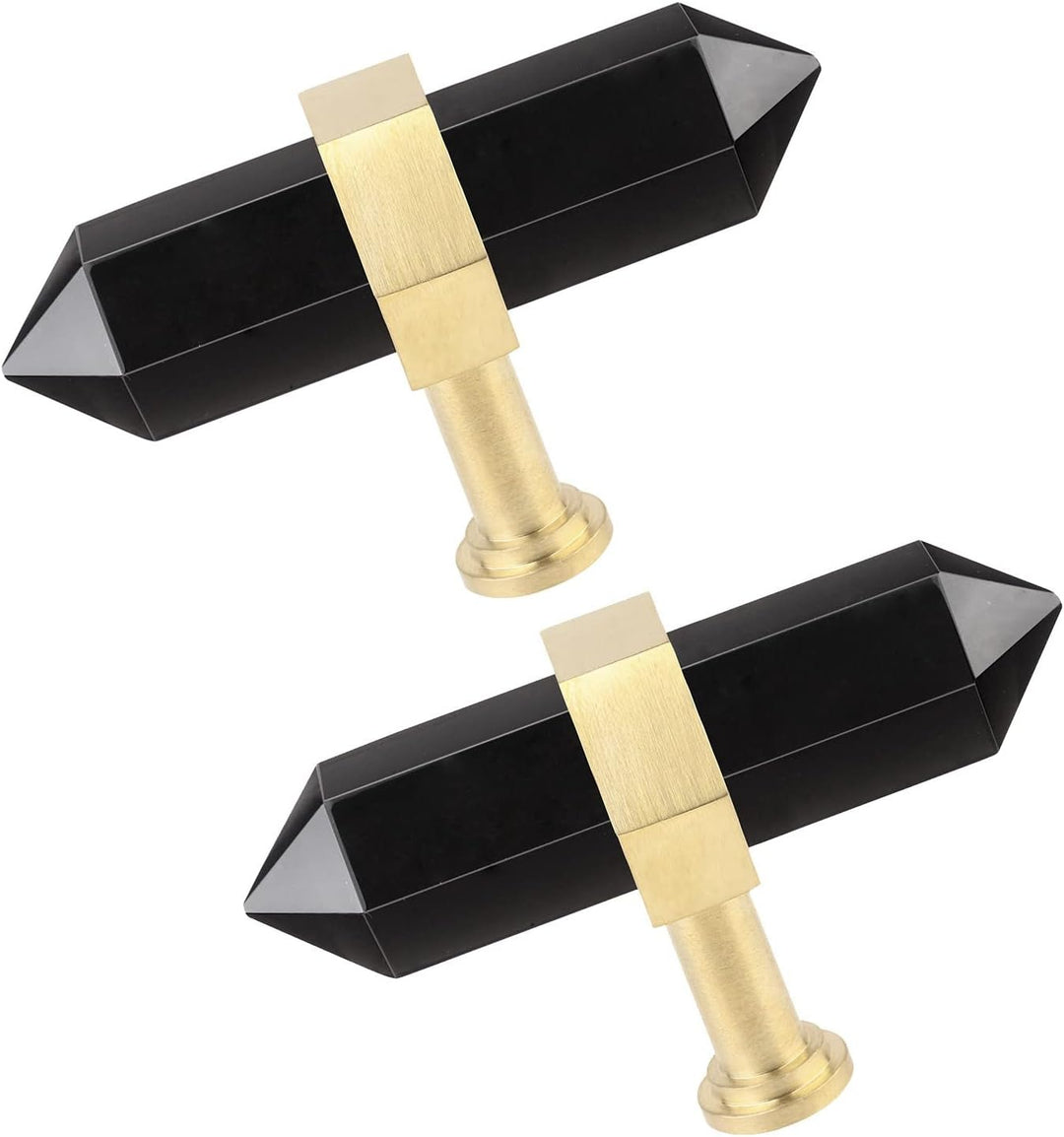 KYEYGWO 2 Stück Obsidian Heilstein Punkt Möbelknöpfe mit Schrauben, Messing Schubladenknöpfe Kristal