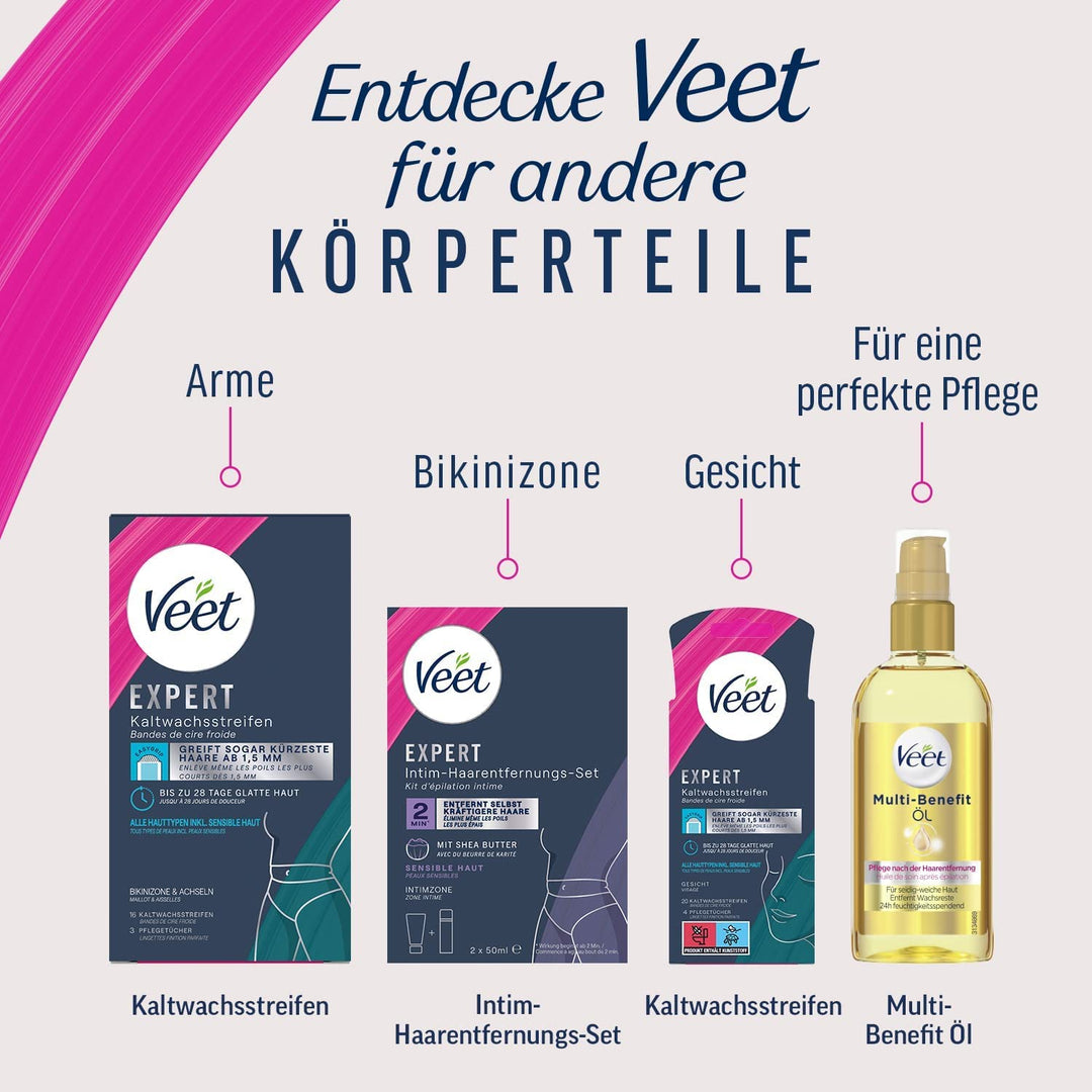 Veet Expert Kaltwachsstreifen Körper &amp; Beine - Wachsstreifen zur Haarentfernung für alle Hauttypen i